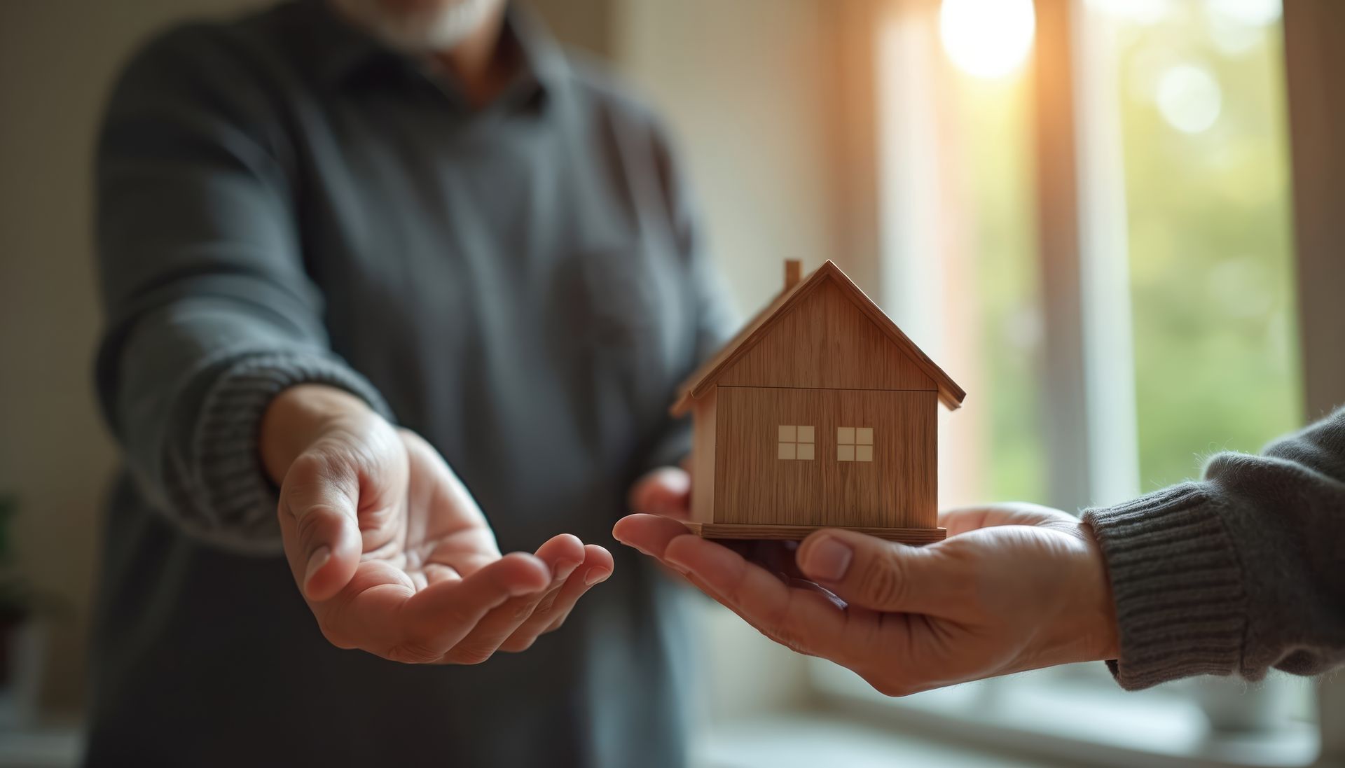 Maquette d'une maison passant de main en main.