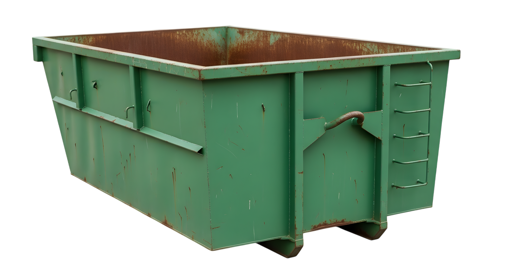 Benne à déchets vide de couleur verte.