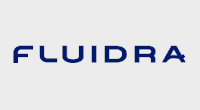 Un logotipo azul y blanco para fluidra sobre un fondo blanco.