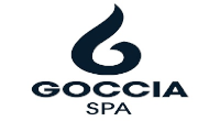 Un logotipo para goccia spa con un remolino sobre un fondo blanco.