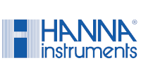 El logotipo de Hanna Instruments es azul y blanco sobre un fondo blanco.