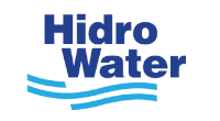 El logo de Hidro Water es azul y blanco con ondas.