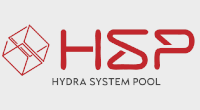 Un logotipo rojo y blanco para una empresa llamada Hydra System Pool.