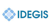 El logotipo de idegis es un cuadrado azul con un diamante en el medio.