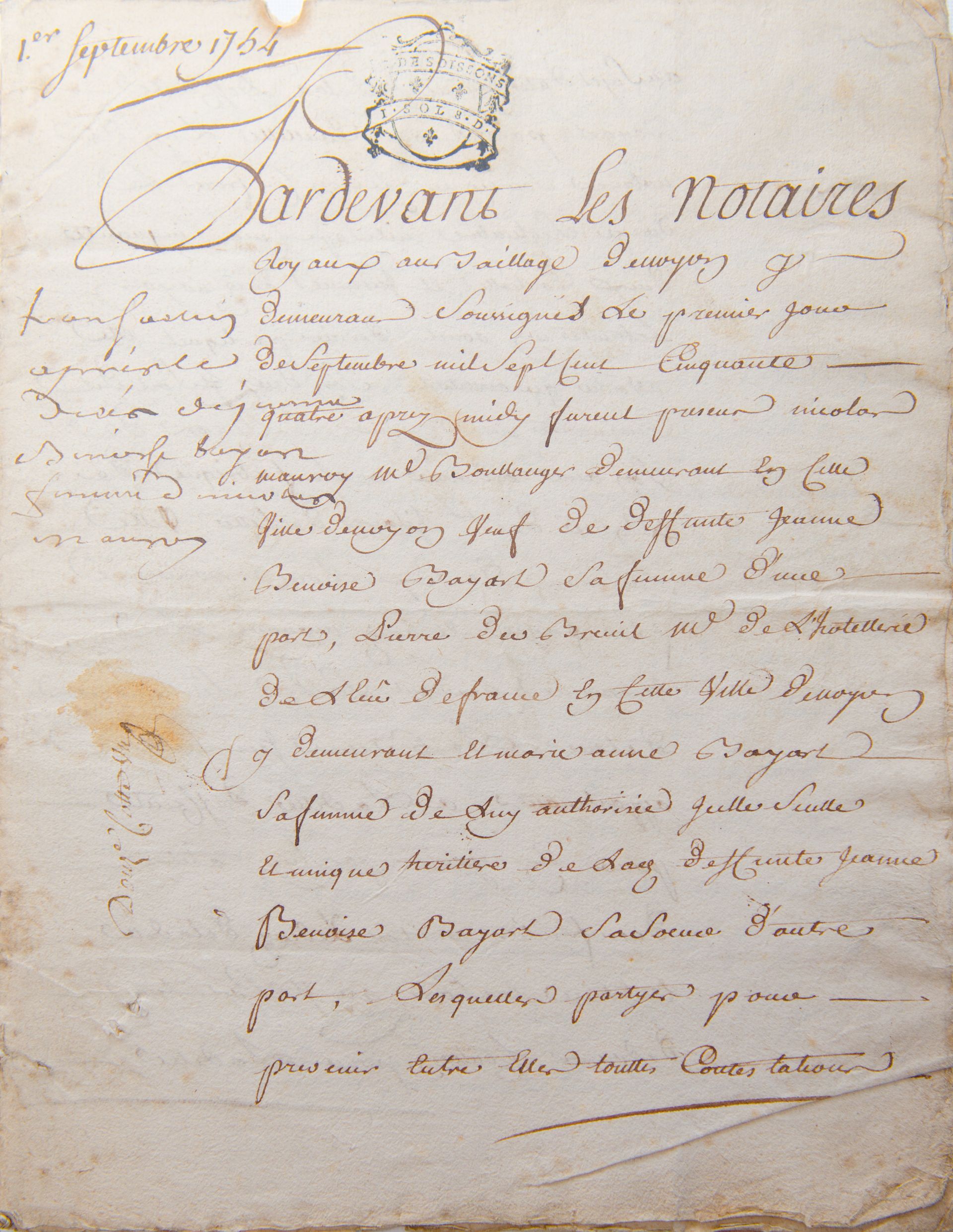 Acte notarié manuscrit