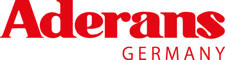 Logo für Aderans Germany in roter Schrift.