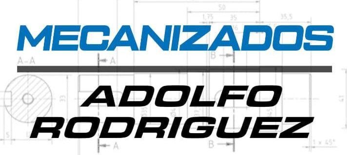 Logotipo de "Mecanizados Adolfo Rodriguez" en color azul y negro con fondo azul.