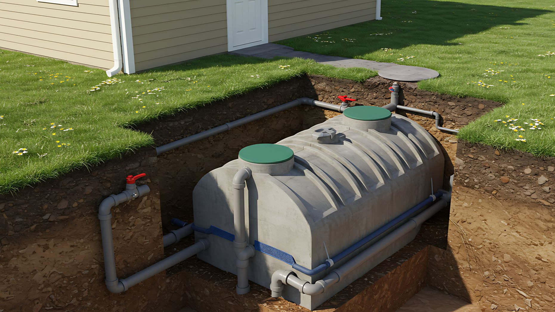 Cuve à fioul enterrée dans un jardin