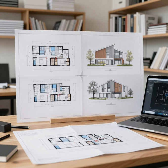 Planos arquitectónicos y representaciones de casas