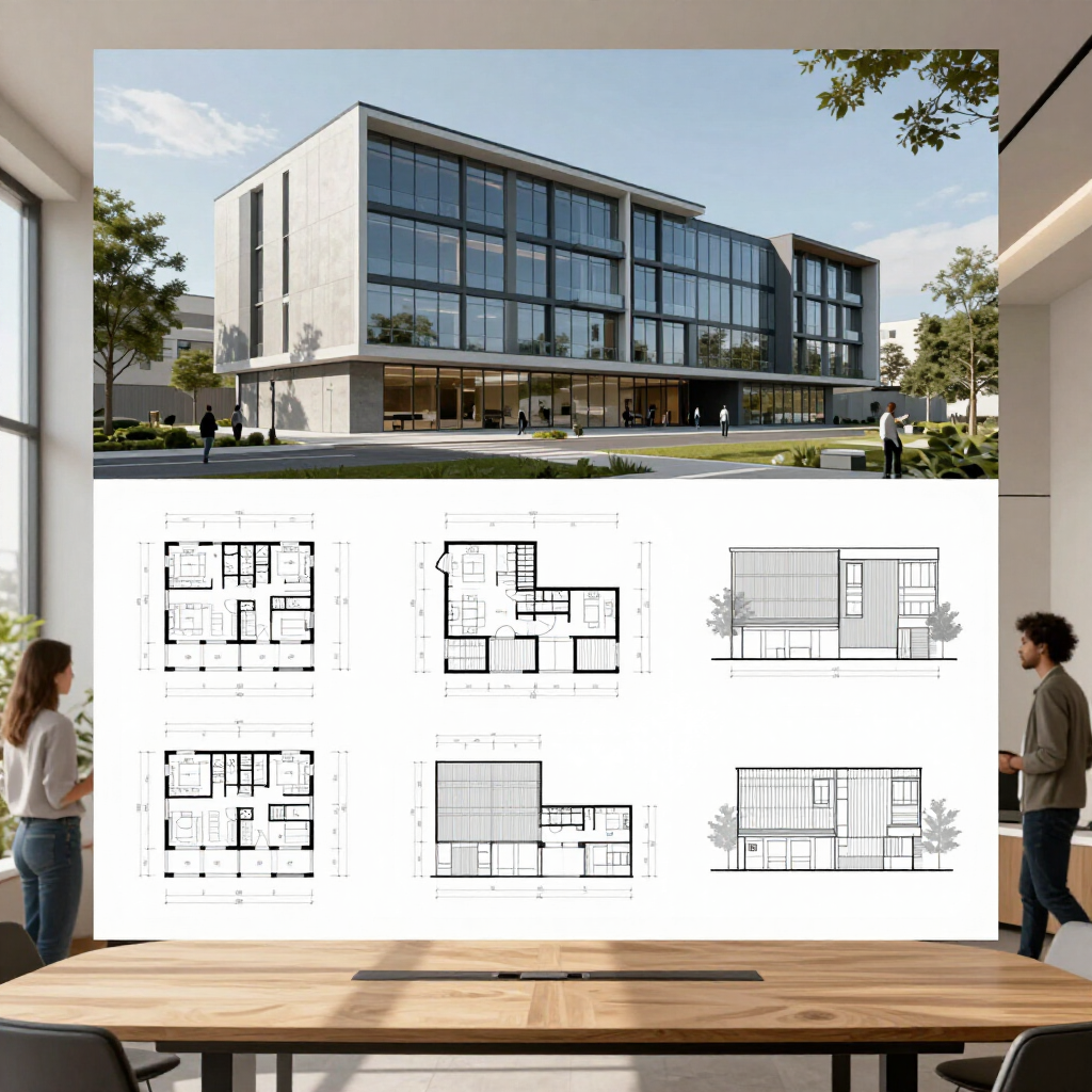 Representación gráfica de un edificio moderno
