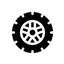 Un icono en blanco y negro de un neumático sobre un fondo blanco.