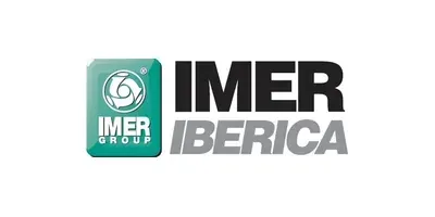 Logotipo de IMER Ibérica: un cuadrado turquesa con un símbolo y texto en blanco, junto a texto en negro y gris.