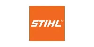 Logotipo de Stihl: texto blanco sobre cuadrado naranja.
