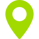 Icono de ubicación verde brillante sobre fondo blanco
