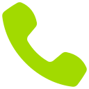 Icono de auricular telefónico verde lima sobre un fondo blanco