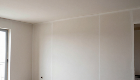 Habitación blanca vacía, con paredes lisas y una ventana a la izquierda.