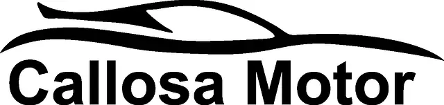 Un logotipo en blanco y negro para callosa motor con una silueta de un automóvil sobre un fondo blanco.