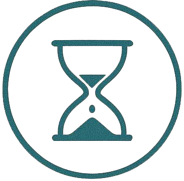 Icono de reloj de arena dentro de un círculo azul.