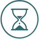 Icono de reloj de arena dentro de un círculo azul.
