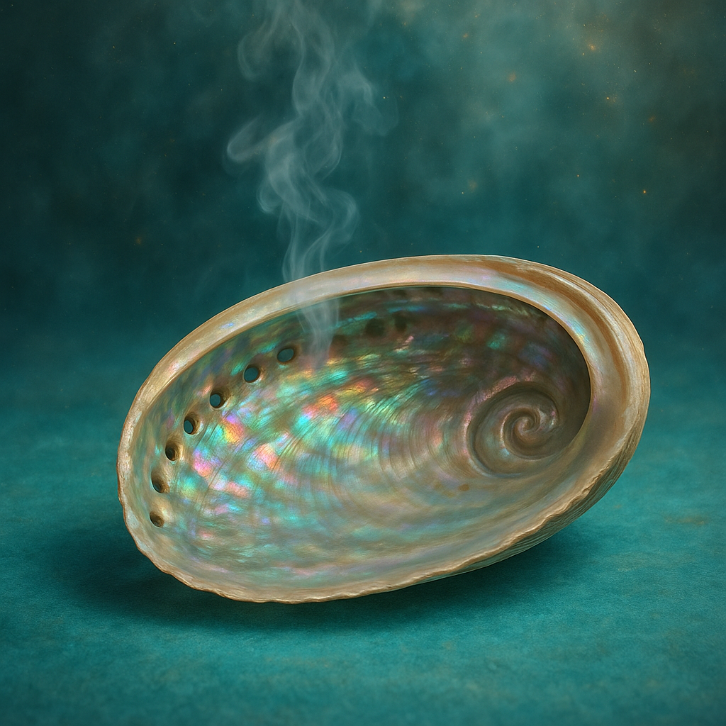 Eine Abalone-Muschel, aus der Rauch aufsteigt