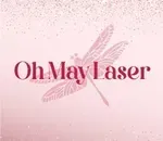 Logotipo de OhMayLaser en rosa, con un delicado dise&ntilde;o de plumas sobre un fondo rosa suave