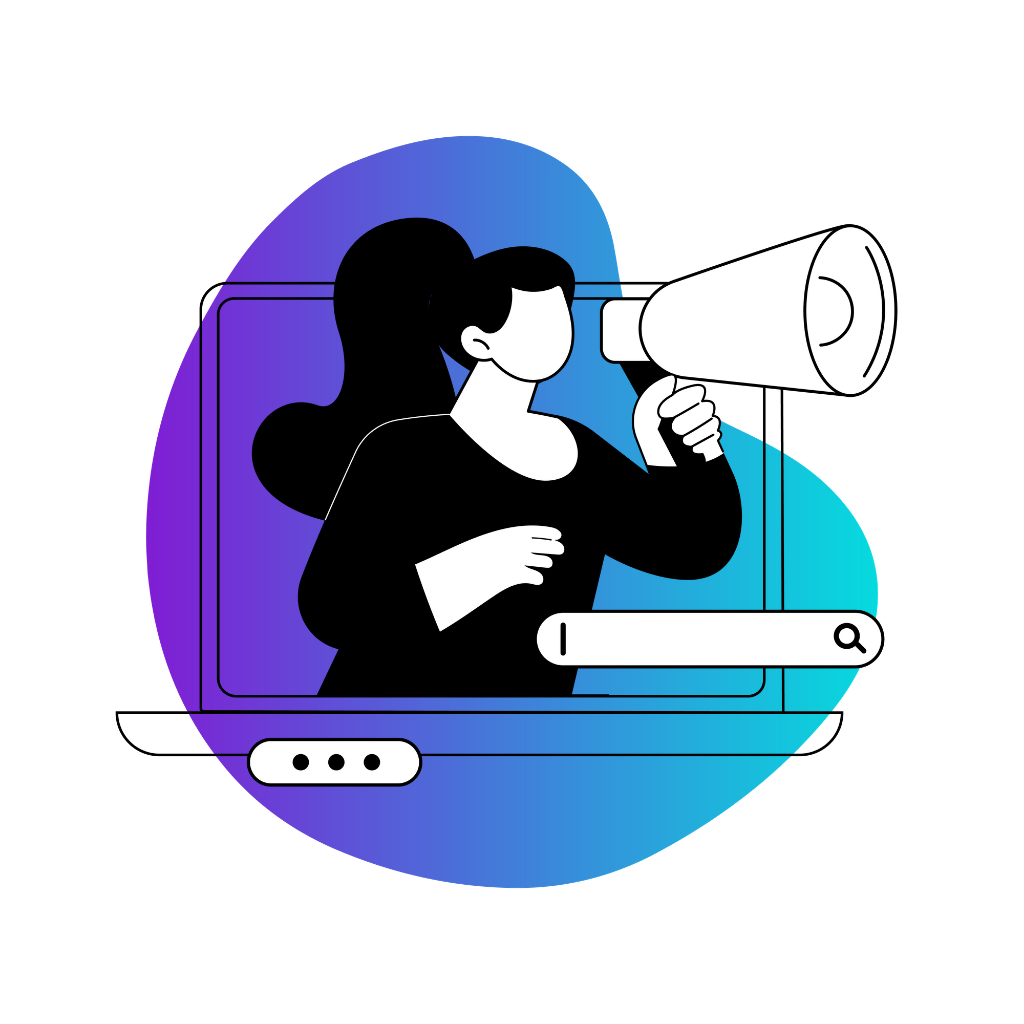 Mano que busca la lupa de búsqueda en la ventana del navegador, con un icono de engranaje.