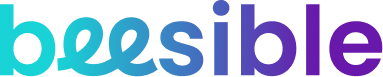 Logotipo "beesible" en un degradado de colores desde turquesa a morado.