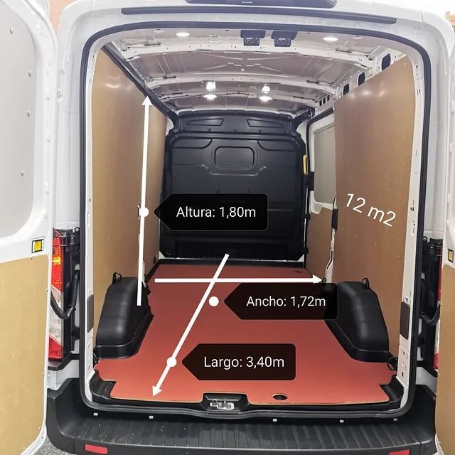 El interior de una furgoneta con las medidas que se muestran