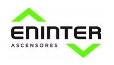 El logotipo de Eninter Ascensores tiene una flecha verde que apunta hacia arriba y hacia abajo.