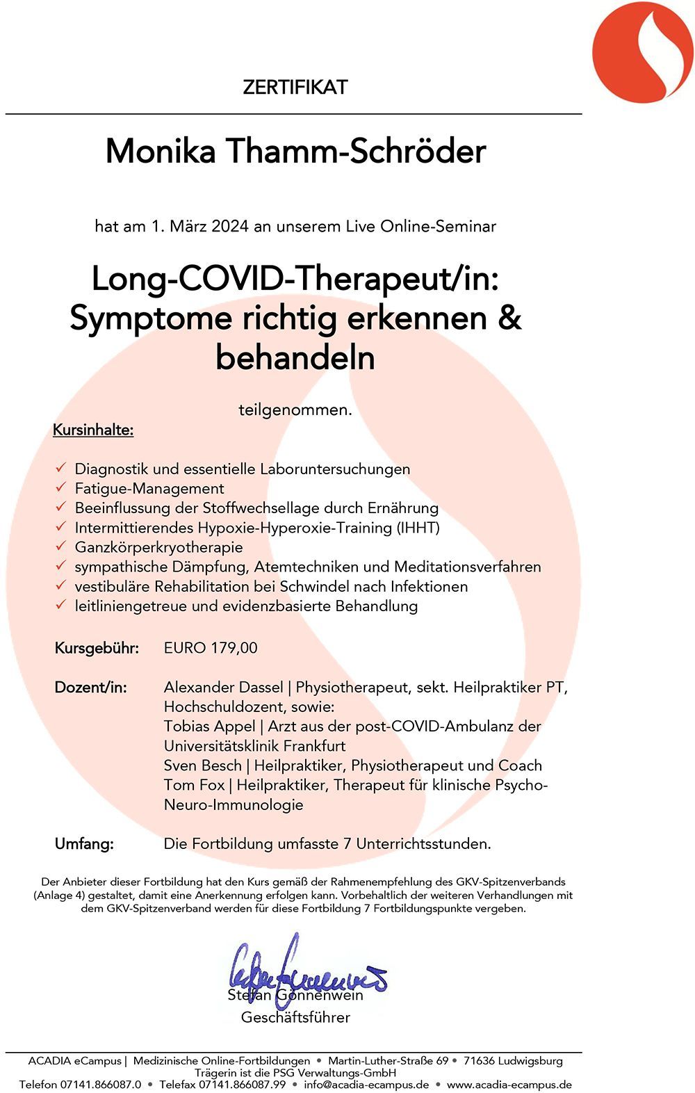 Zertifikat Long-COVID-Therapeutin