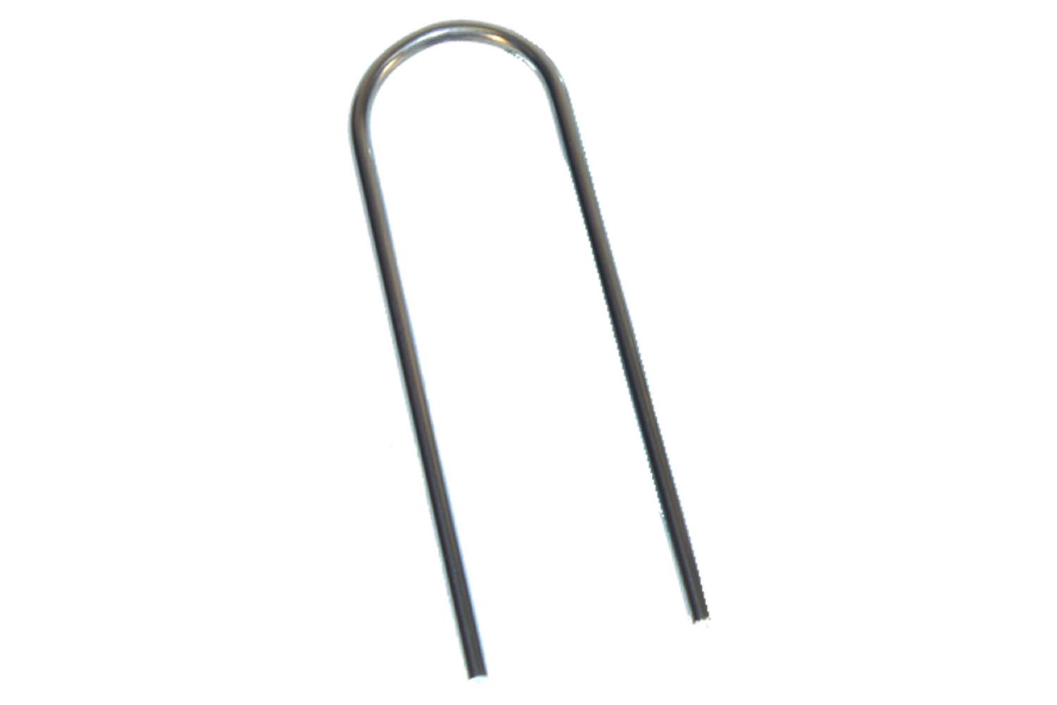 A metal u-shaped pin on a white background