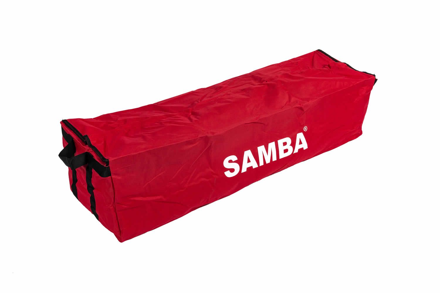 A red samba bag on a white background