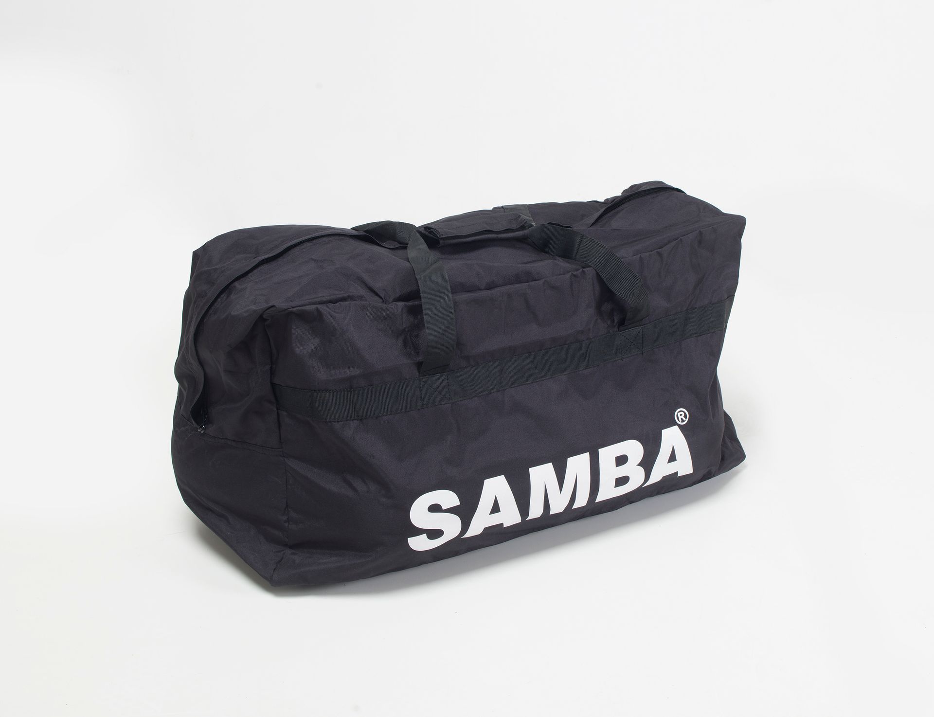 A black bag with the word samba on it