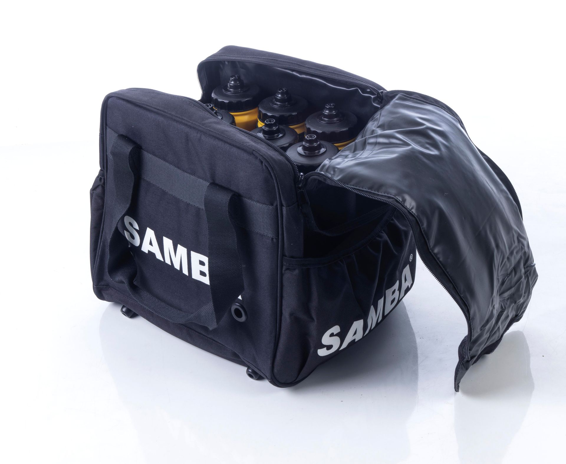 A black bag with the word samba on it