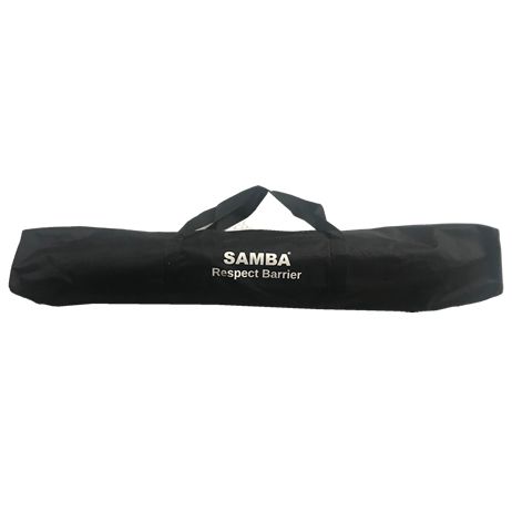A black bag with the words samba respect barrier on it.