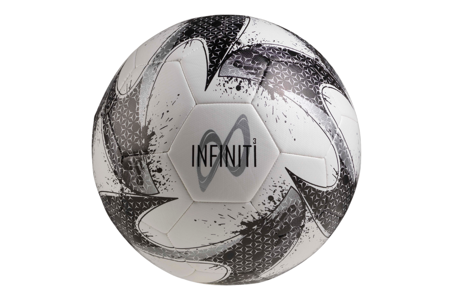 A black and white infinity soccer ball on a white background