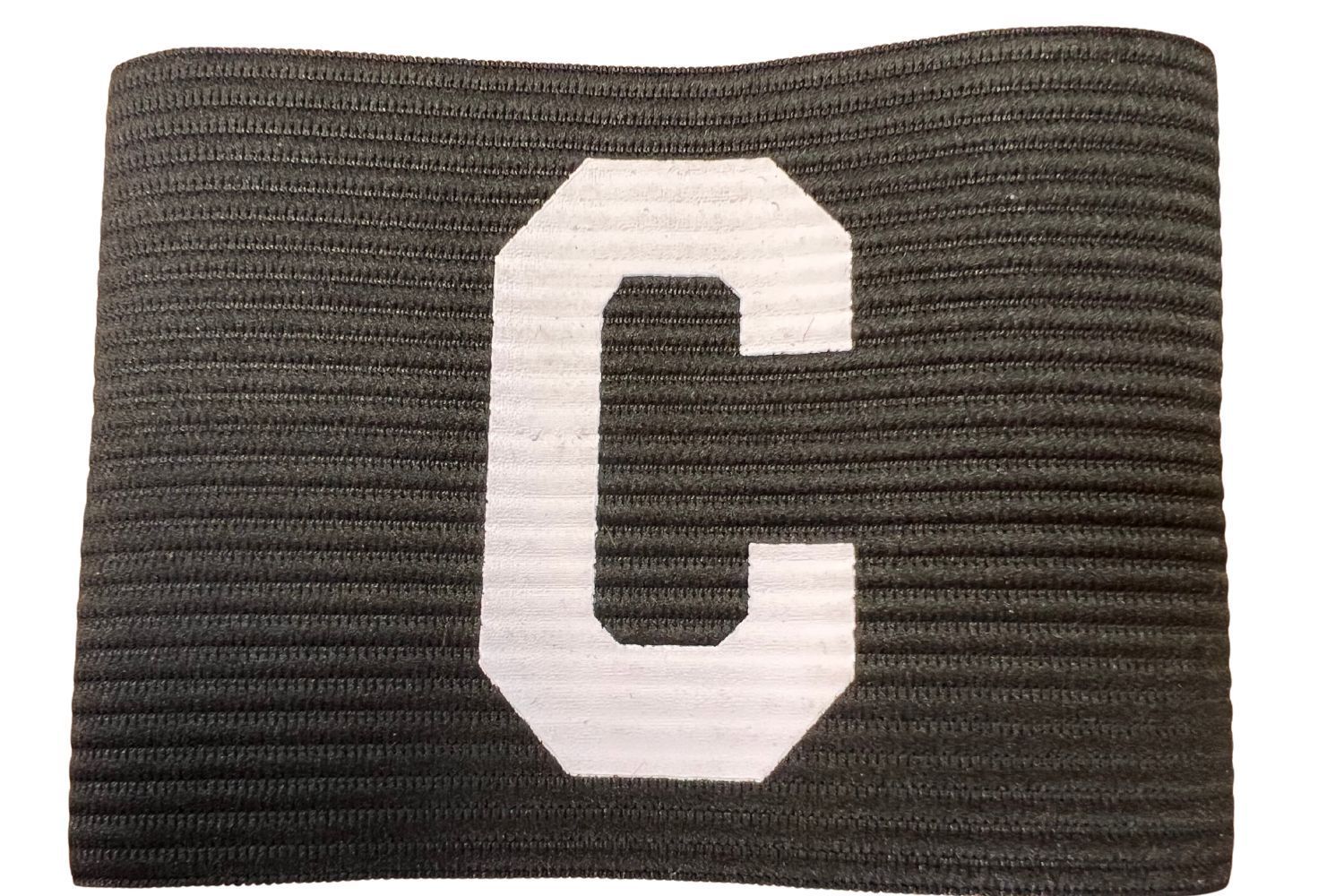A black wristband with the letter c on it