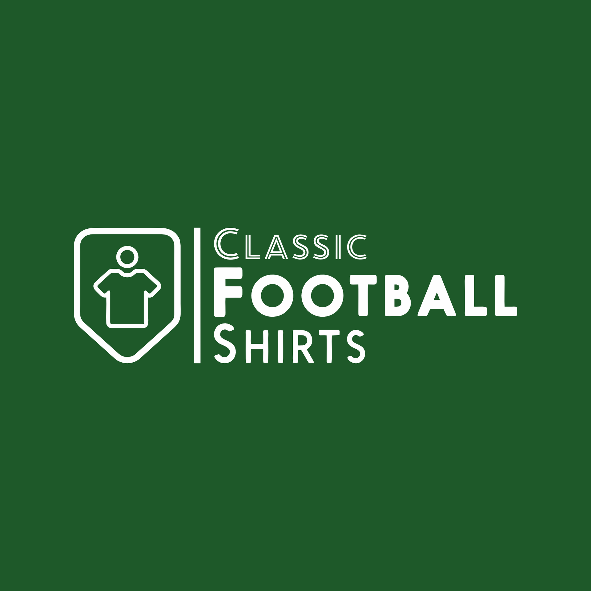 Classic football shirts logo on a green background