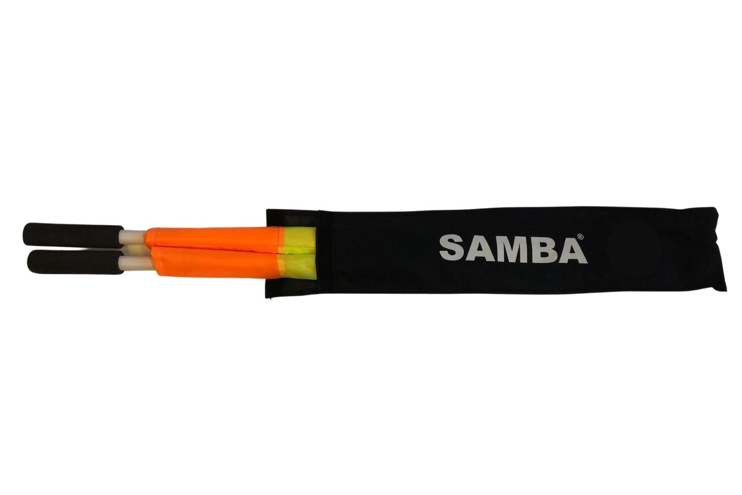 A yellow and orange flag with the word samba on it
