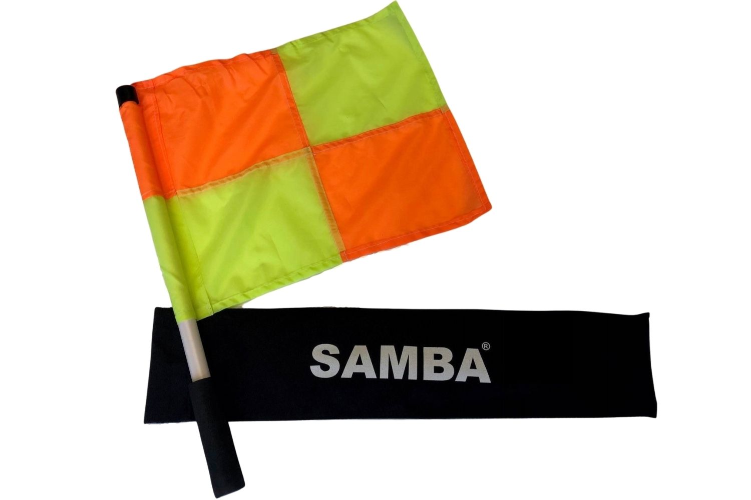 A yellow and orange flag with the word samba on it