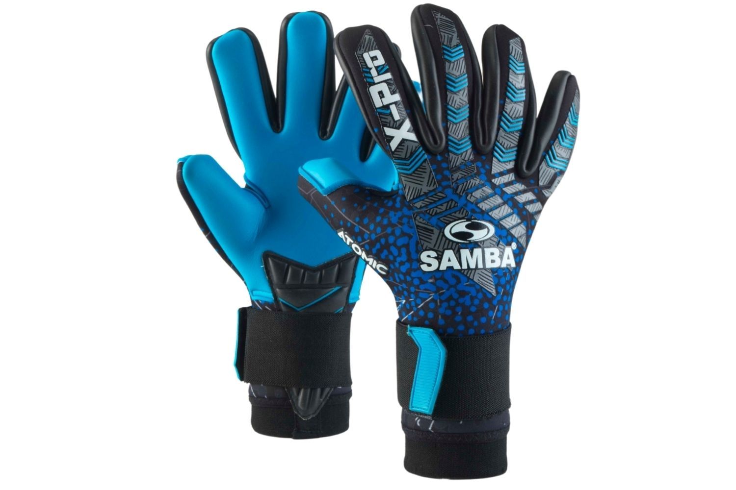 A pair of blue and black samba soccer gloves
