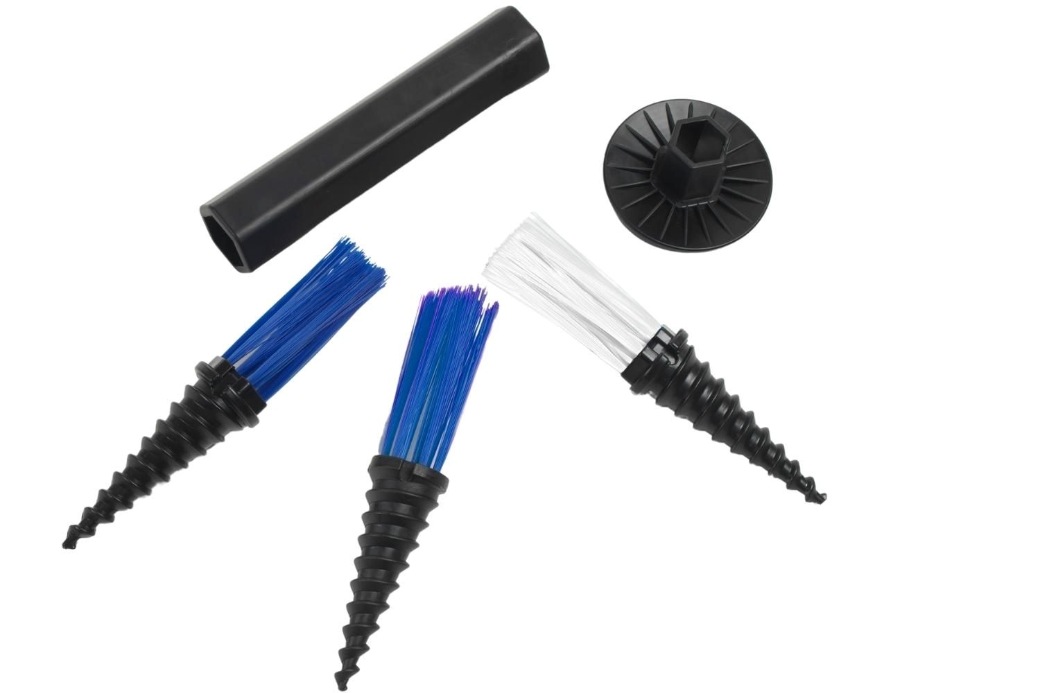 A bunch of different types of brushes on a white background