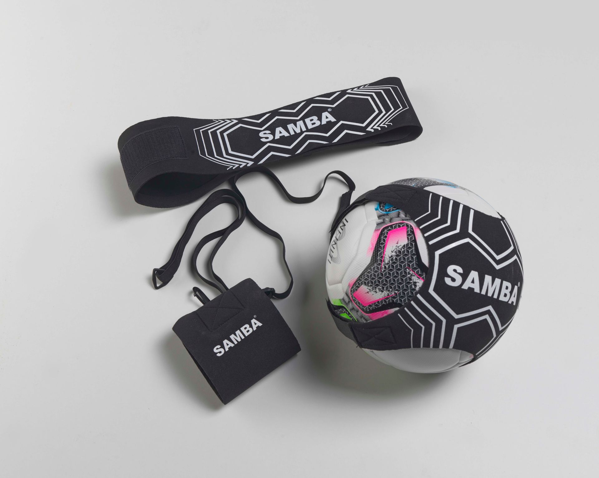 A soccer ball with a strap that says samba on it
