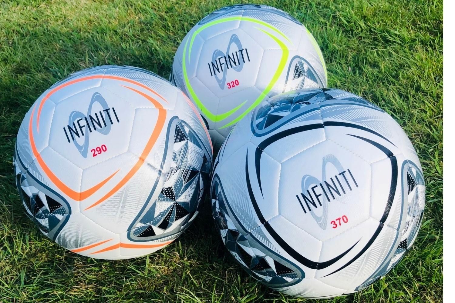 A soccer ball with the word infinity on it