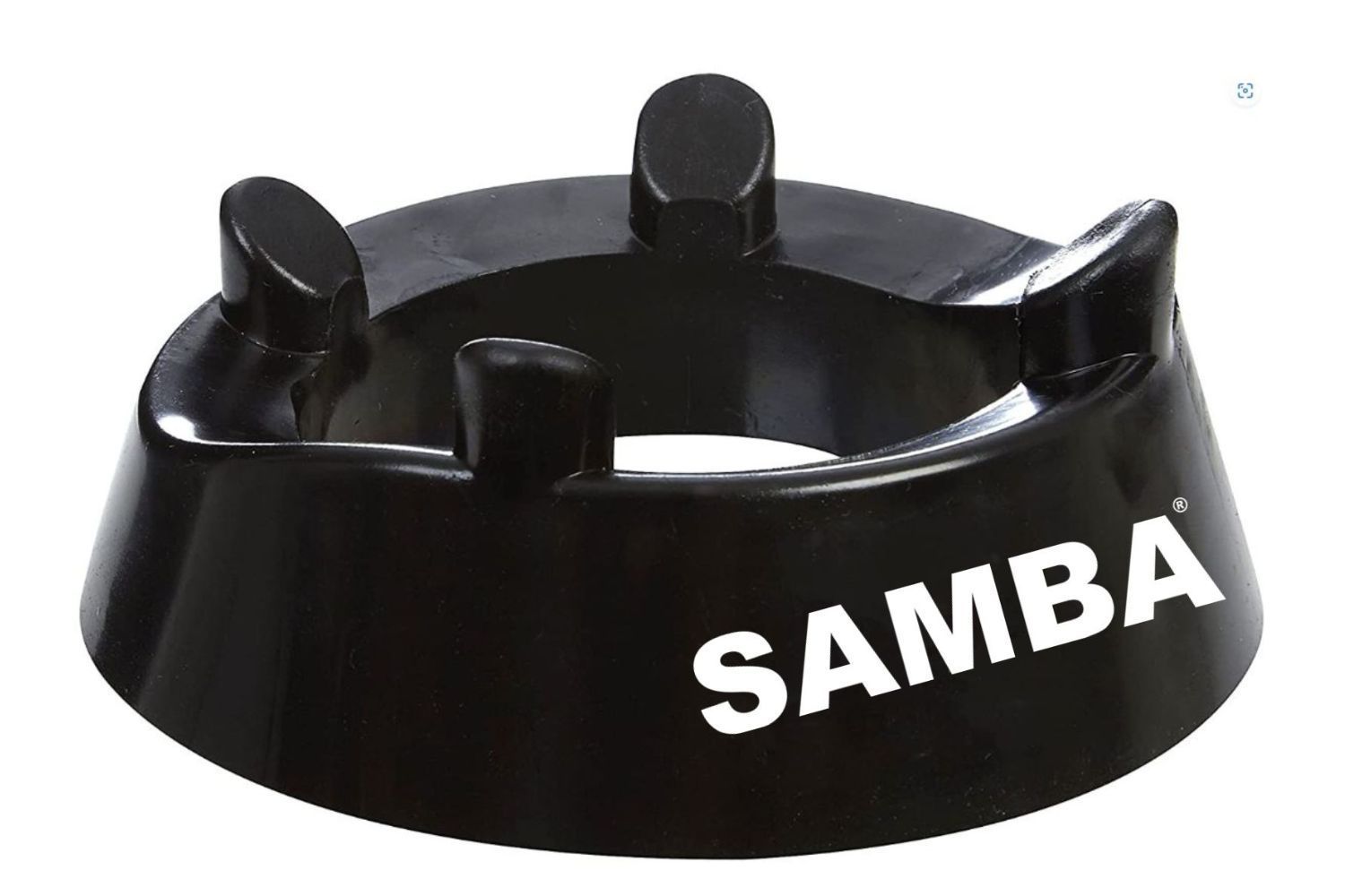 A black ashtray with the word samba on it
