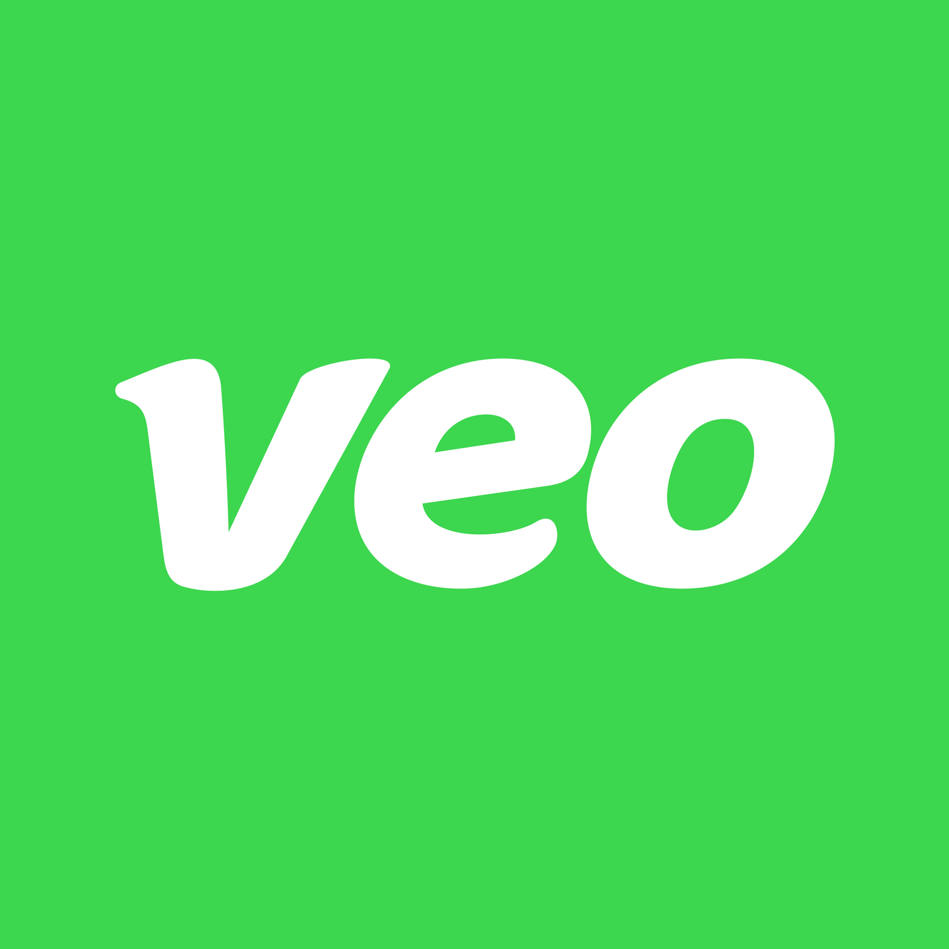 A white veo logo on a green background