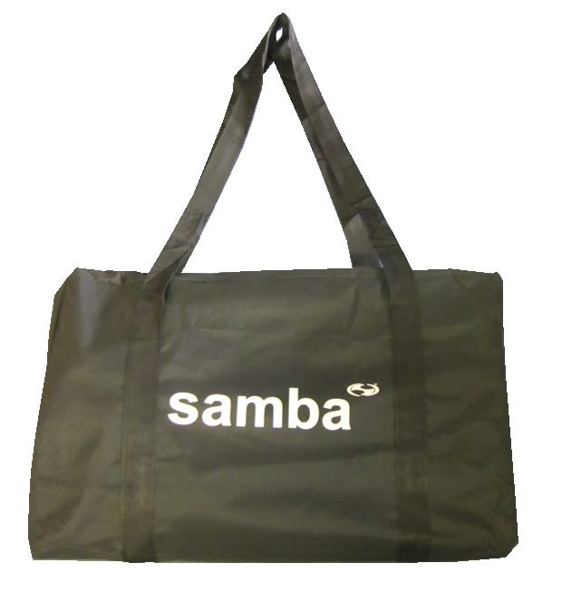 A black bag with the word samba on it