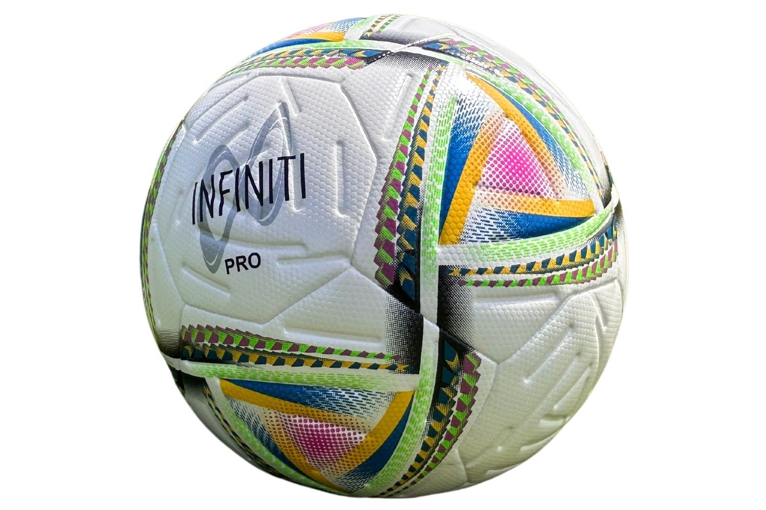A soccer ball with the word infiniti on it