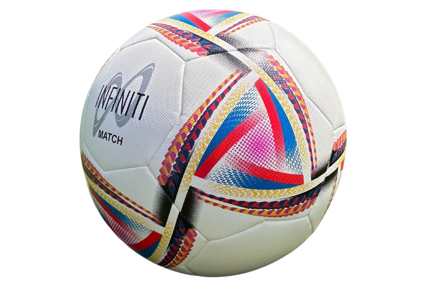 A soccer ball with the word infinity on it