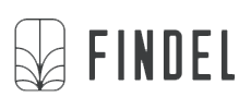 A black and white logo for a company called findel.